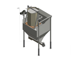 Octabin kantelaar voor gecontroleerd en stofvrij legen van octabins in industriële processen