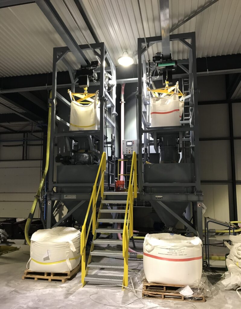 Bigbag handling apparatuur van Jansen & Heuning voor bulkgoedverwerking.