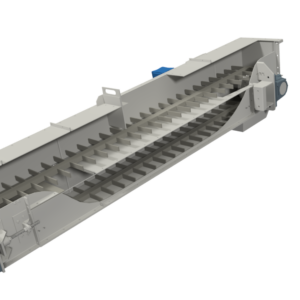 Kettingtransporteur van Jansen&Heuning in industriële opstelling met gesloten trog