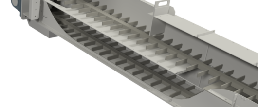 Kettingtransporteur van Jansen&Heuning, vergelijkbaar met Redler-systemen, voor efficiënt transport van bulkgoederen.