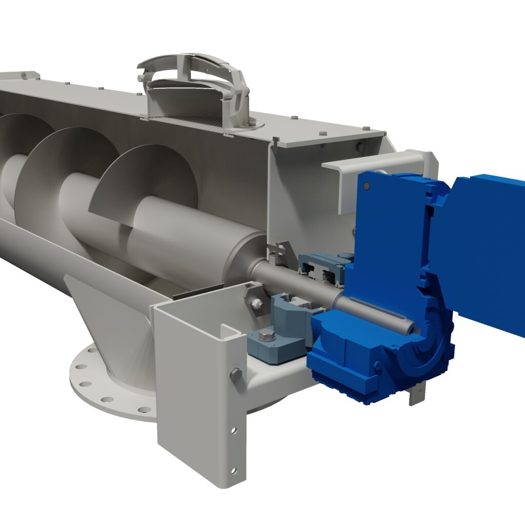 Schroeftransporteur met aandrijving en inspectieluik voor bulktransport