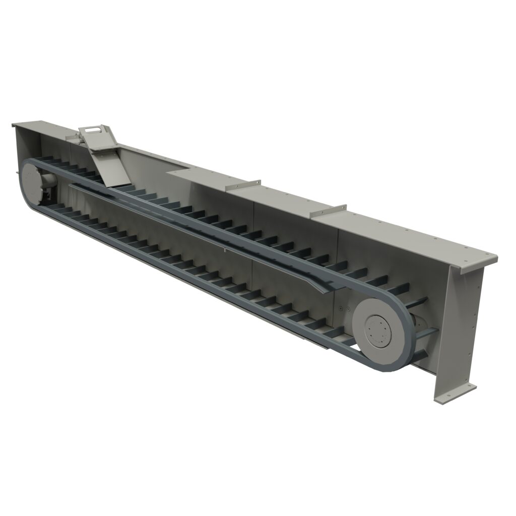 Kettingtransporteur met schrapers voor stofdicht bulktransport